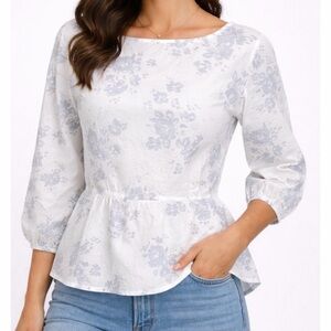 GAP • White Floral Print Peplum Blouse Top, SP